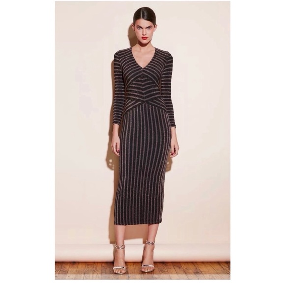 NWT Fleur du Mal glitter metallic fitted stretch Long Sleeve Dress Bisou Medium - Picture 7 of 10